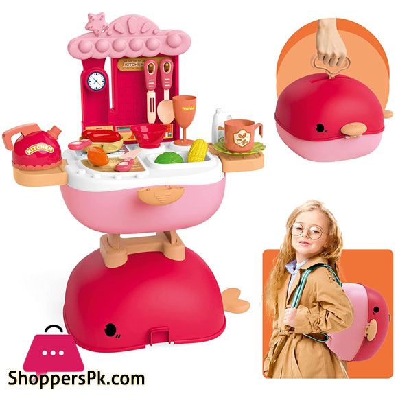 Kitchen Counter & Dressing Table Combo Set in a Whale Carrying Case For kids