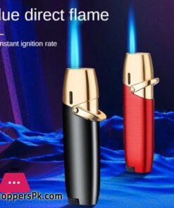 Metal Windproof Cigarette Jet Gas Lighter - Blue Flame Straight Lighter Butane Inflatable Lighter