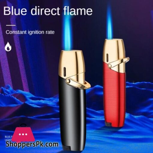 Metal Windproof Cigarette Jet Gas Lighter - Blue Flame Straight Lighter Butane Inflatable Lighter