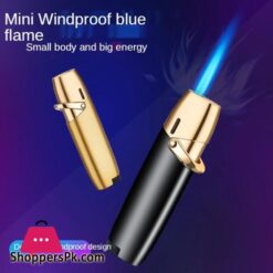 Metal Windproof Cigarette Jet Gas Lighter - Blue Flame Straight Lighter Butane Inflatable Lighter