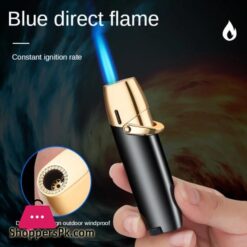Metal Windproof Cigarette Jet Gas Lighter - Blue Flame Straight Lighter Butane Inflatable Lighter