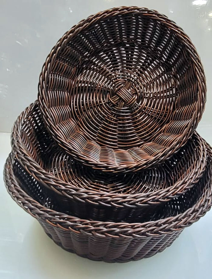 Rattan Fruit Basket Bread And Vegetables Storage Basket Round Household Living Room Steamed Bun Tray - Set Of 3