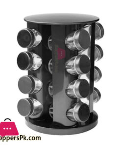 Stainless Steel Round Rotating Spice Rack with 16 Spice Jars - Black