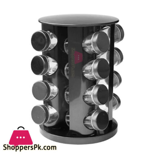 Stainless Steel Round Rotating Spice Rack with 16 Spice Jars - Black