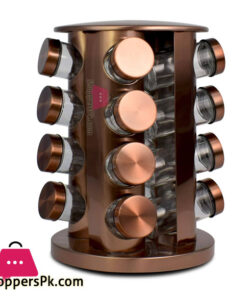 Stainless Steel Round Rotating Spice Rack with 16 Spice Jars - Copper