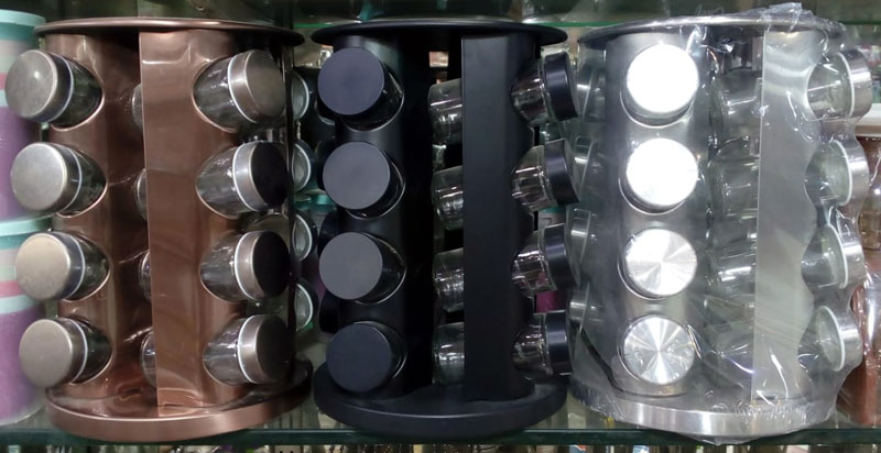 Stainless Steel Round Rotating Spice Rack With 16 Spice Jars - Black