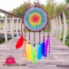 TAI Top Handmade Dream Catchers Rainbow Feather Large Circle Wind Chimes Wall Hanging Ornament Home Car Decor Craft GiftsWind Chimes Hanging Decorations