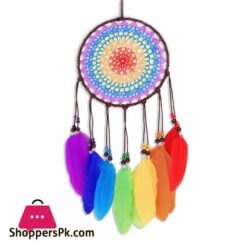 TAI Top Handmade Dream Catchers Rainbow Feather Large Circle Wind Chimes Wall Hanging Ornament Home Car Decor Craft GiftsWind Chimes Hanging Decorations