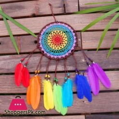 Tai Top Handmade Dream Catchers Rainbow Feather Large Circle Wind Chimes Wall Hanging Ornament Home Car Decor Craft Giftswind Chimes Hanging Decorations