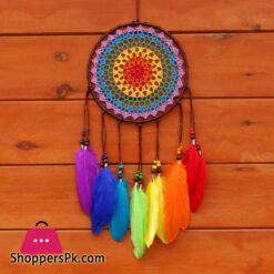 Tai Top Handmade Dream Catchers Rainbow Feather Large Circle Wind Chimes Wall Hanging Ornament Home Car Decor Craft Giftswind Chimes Hanging Decorations