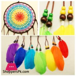 Tai Top Handmade Dream Catchers Rainbow Feather Large Circle Wind Chimes Wall Hanging Ornament Home Car Decor Craft Giftswind Chimes Hanging Decorations