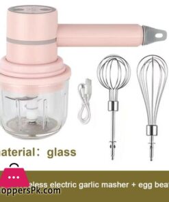 USB 2 in 1 Wireless Electric Garlic Chopper Whisk Egg Beater with Stirring Rods Kitchen Handheld Mixer