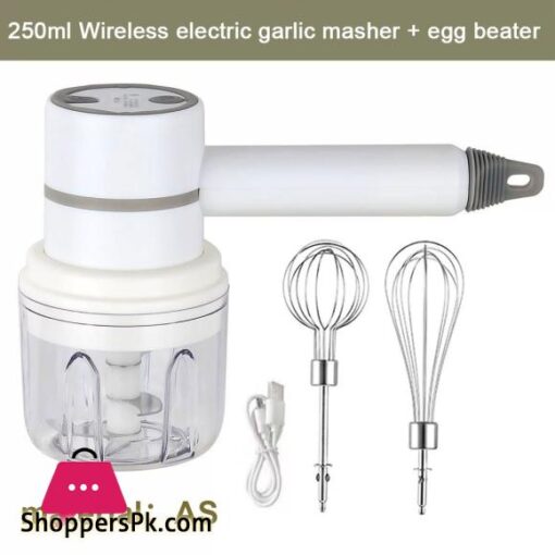 USB 2 in 1 Wireless Electric Garlic Chopper Whisk Egg Beater with Stirring Rods Kitchen Handheld Mixer