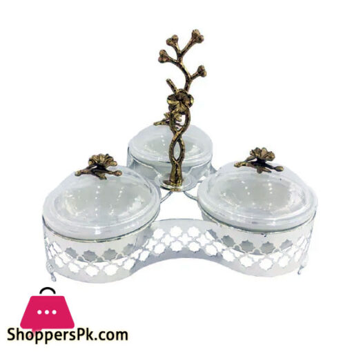 Orchid 3 Portions Snack/Dry Fruits Serving Bowl Silver