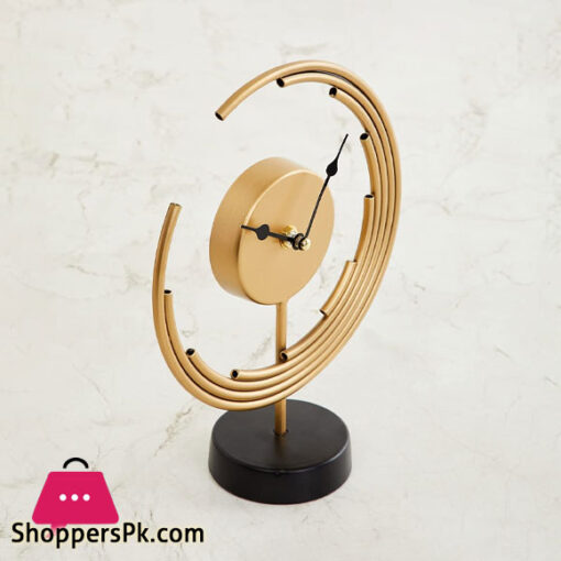 Home Centre CASABLANCA Metal Half Moon Round Table Clock Home Decor - Gold (Size 12 x 8)