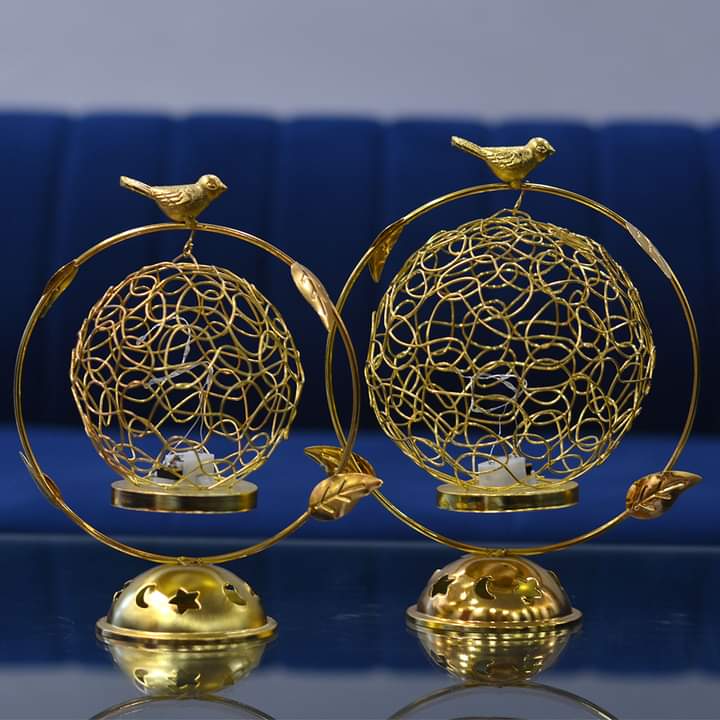 Gold Round Bird Nest Wiith Gold Plated Base Set - (Set Of 2 )
