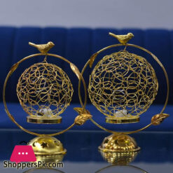 Gold Round Bird Nest WIith Gold Plated Base Set - (Set of 2 )