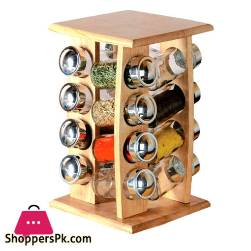 Bamboo Spice Rack with 16 Spice Jars