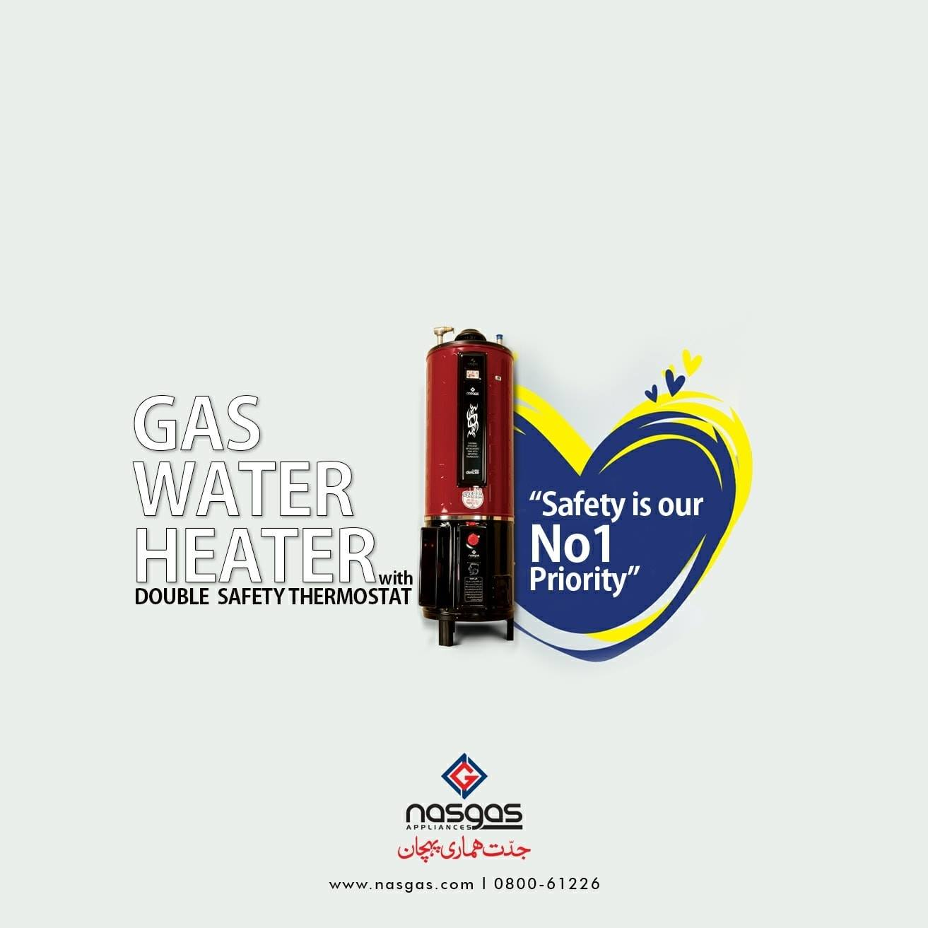 NasGas Geyser DEG-55 SUPER Heavy 55 Gallon Electric + (Gas Double Safety) Water Tank Recommended For Pressure