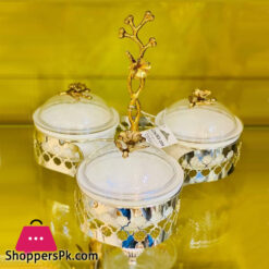 Orchid 3 Portions Snack/Dry Fruits Serving Bowl Gold