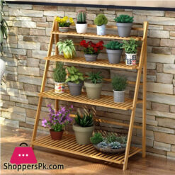 Bamboo Wooden 4 Layer Flower Stand Plant Pot Stand Flower Shelf