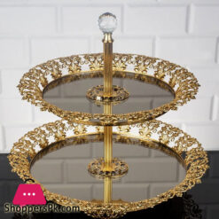 Gold Round Mirrored Tier Serving Stand