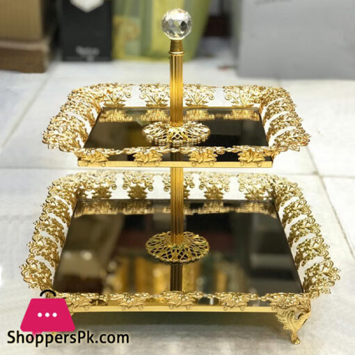 Gold Square Mirrored Tier Serving Stand