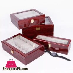 10 Slots Wooden Watch Box Display Case Glass Case Lock Storage Organizer