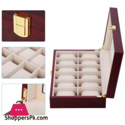 10 Slots Wooden Watch Box Display Case Glass Case Lock Storage Organizer