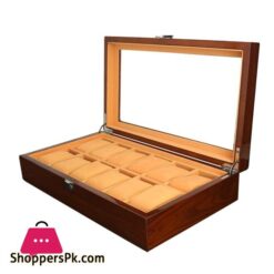 12 Slots Wooden Clock Display Case Glass Case Lock Storage Organizerwatch Boxes
