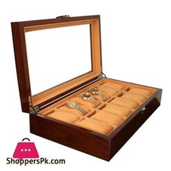 12 Slots Wooden Clock Display Case Glass Case Lock Storage Organizerwatch Boxes