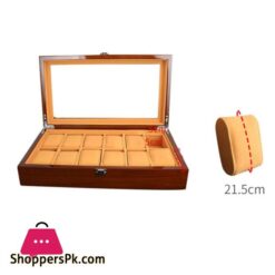 12 Slots Wooden Clock Display Case Glass Case Lock Storage Organizerwatch Boxes