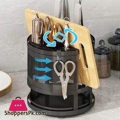 360°Rotatable Knife Rack Chopsticks Cage Drain Rack Chopping Board Storage Shelf Countertop Water Filter Kitchen Tool Knife Rack