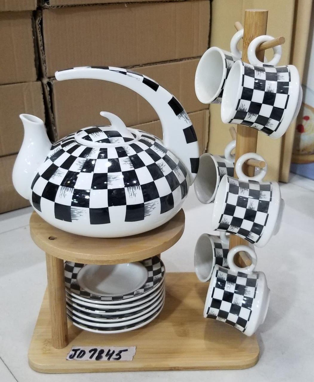 Panja Marbling Porcelain Tea Set Japanese-Style Ceramic Tea Cup Pot With Shelf Floral