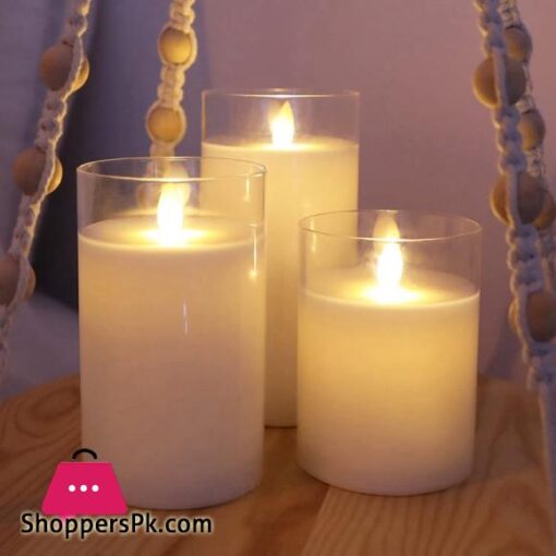 Flameless Candle Outdoor Waterproof Candle Flashing Flame LED Candle 3 Piece Set No Hourglass Real Wax Column