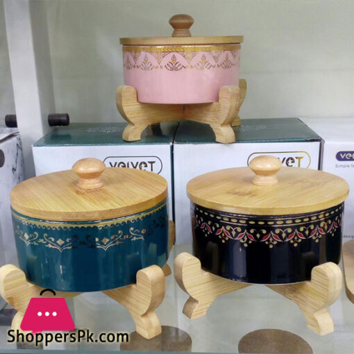 Ceramic Candy Pot with Bamboo Stand Bhojas F-1