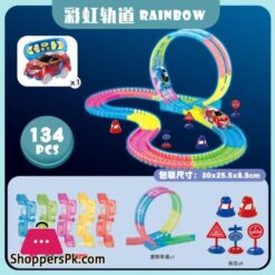 Dazzle Luminous Tracks With 6 Function Remote Control Car, R/C Racing Stunt Car 134 Part Rail, Kids Riding Educational Toys