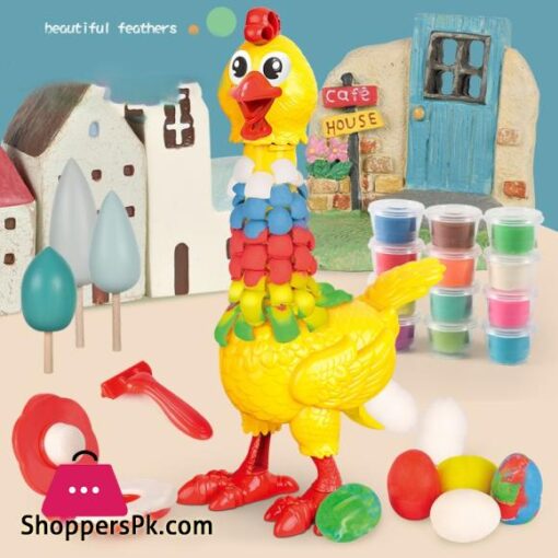 Dough Feather Chicken Toy Set for Kids Bald Hens Press to Grow Feather & Lay Eggs Dough Non-Toxic NSV