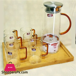 Greeen Apple Deli Glassware 8 Pieces Tea Set With Bamboo Tray