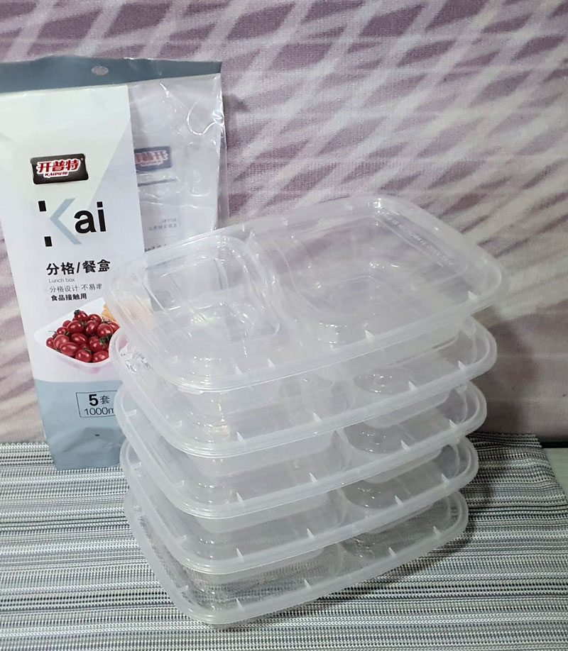 Imperial Take Out Container Food Box Microwave Safe 2-Compartment Takeaway Disposable Plastic Food Storage Container with lid 1000-ML Pack of 5