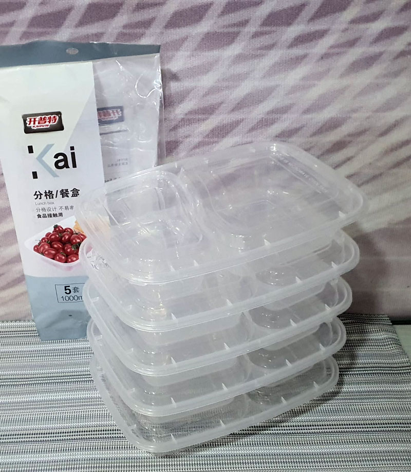 Imperial Take Out Container Food Box Microwave Safe 2-Compartment Takeaway Disposable Plastic Food Storage Container With Lid 1000-Ml Pack Of 5