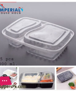 Imperial Take Out Container Food Box Microwave Safe 2-Compartment Takeaway Disposable Plastic Food Storage Container with lid 1000-ML Pack of 5