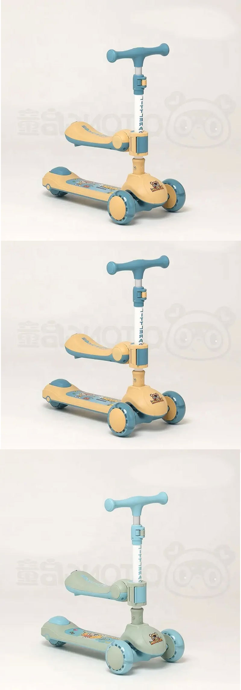 Kg High Quality Kids Outdoor Pu-Nylon 3 Wheels 2 In 1 Kick Scooters Qt-6066