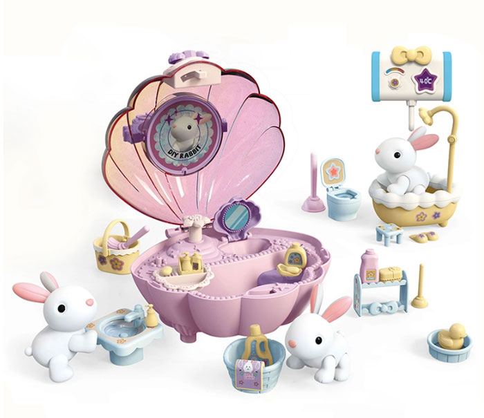 Kids Toy Dolls Playset Girls Doodle Washable Pet Play Doll House Creative Rabbit Shower Game Portable Toys Bag Girl