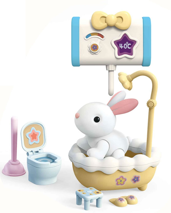 Kids Toy Dolls Playset Girls Doodle Washable Pet Play Doll House Creative Rabbit Shower Game Portable Toys Bag Girl