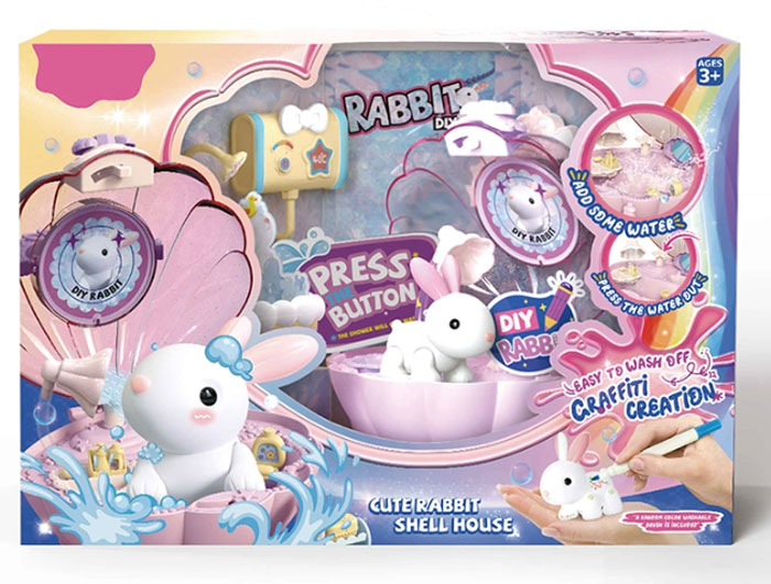 Kids Toy Dolls Playset Girls Doodle Washable Pet Play Doll House Creative Rabbit Shower Game Portable Toys Bag Girl