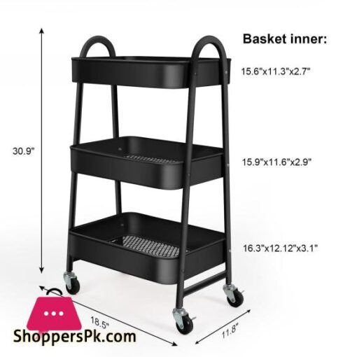 Multi Purpose Utility Rolling Mobile Cart Trolley Organizer with 3 Tier Drawer Units Metal Mesh Shelving Holders Basket Rack for KitchenBathroomBedroom Storage on Wheels