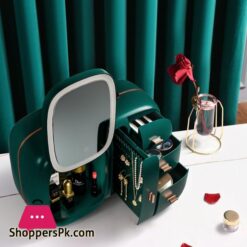 New Makeup Organizer With Light Mirror Storage Box Integrated Desktop Dust-Proof Large-Capacity Portable Skin Care Product Rack