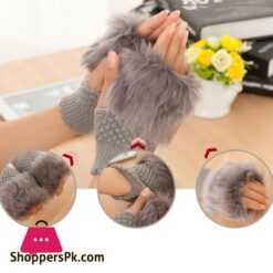 New Women Gloves Stylish Hand Warm Winter Half Finger Mitten Ladies Faux Woolen Crochet Knitted Wrist Warmer Glove