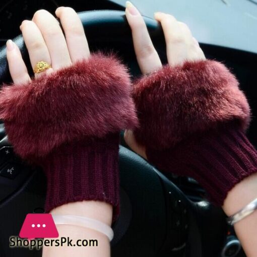 New Women Gloves Stylish Hand Warm Winter Half Finger Mitten Ladies Faux Woolen Crochet Knitted Wrist Warmer Glove